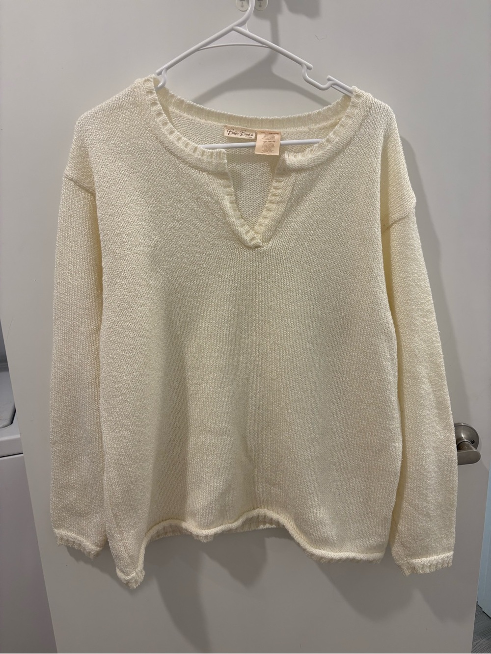 Bobbie Brooks Cream Tusk Knit V-Neck Sweater